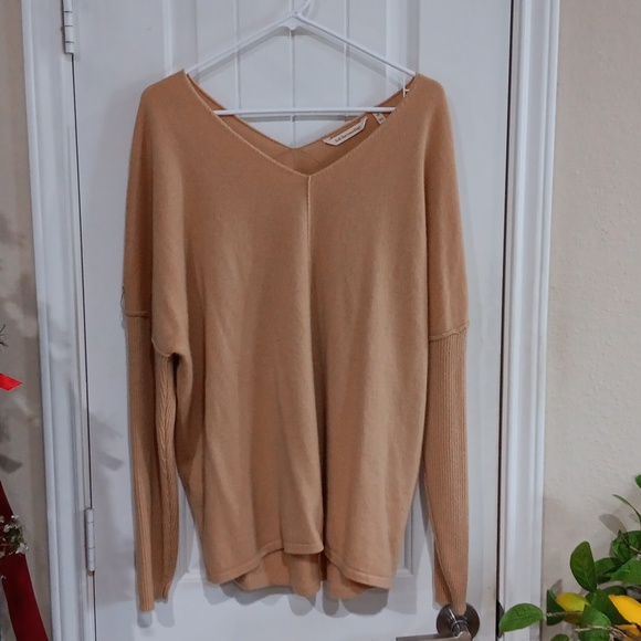 Soft Surroundings Sweaters - Soft Surroundings Cashmere Camel Drop Shoulder V Neck Sweater Size XL